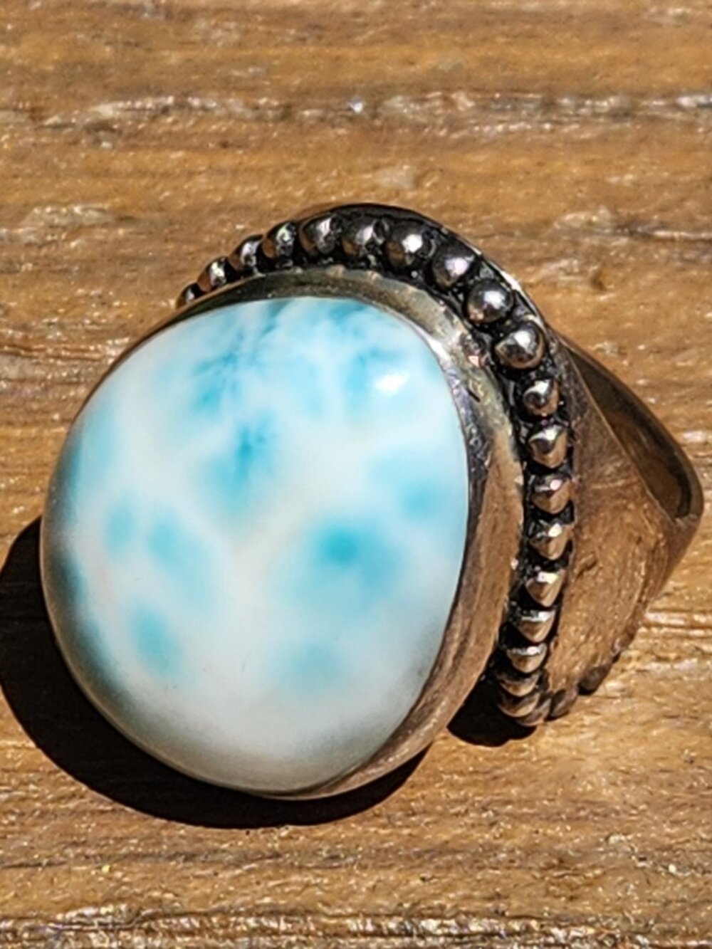 Sajen 925 Sterling Silver Blue White Larimar Ring Size 8 - Picture 2 of 16